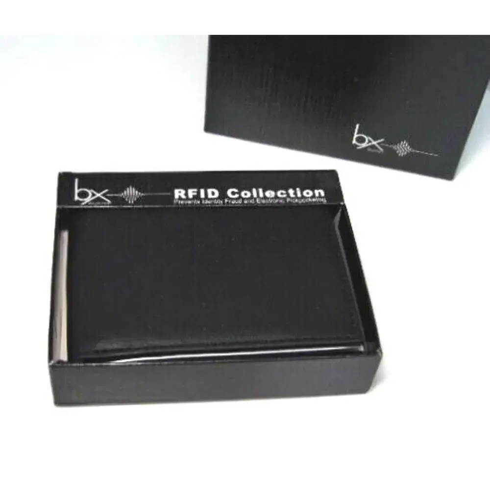 Mens CONVERTIBLE BILLFOLD + PASSCASE WALLET Buxton Black Faux Leather RFID NEW